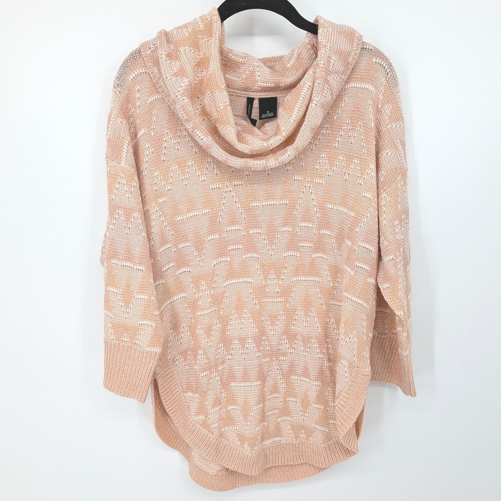New Directions Cowl Neck Sweater Womens Small Rose Pink Metallic Knit Geometric